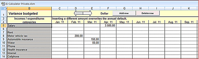 Where to insert the divergent amount of a certain month