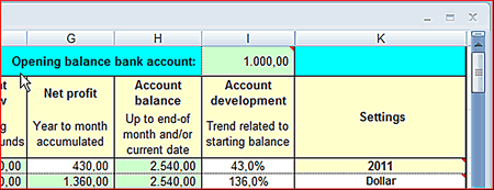 Where to insert opening balance of bank account